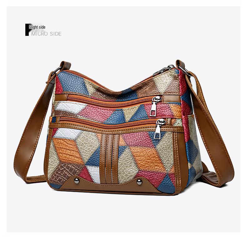 Trendy Color Block Women's Crossbody Bag with Multi-Zipper Design