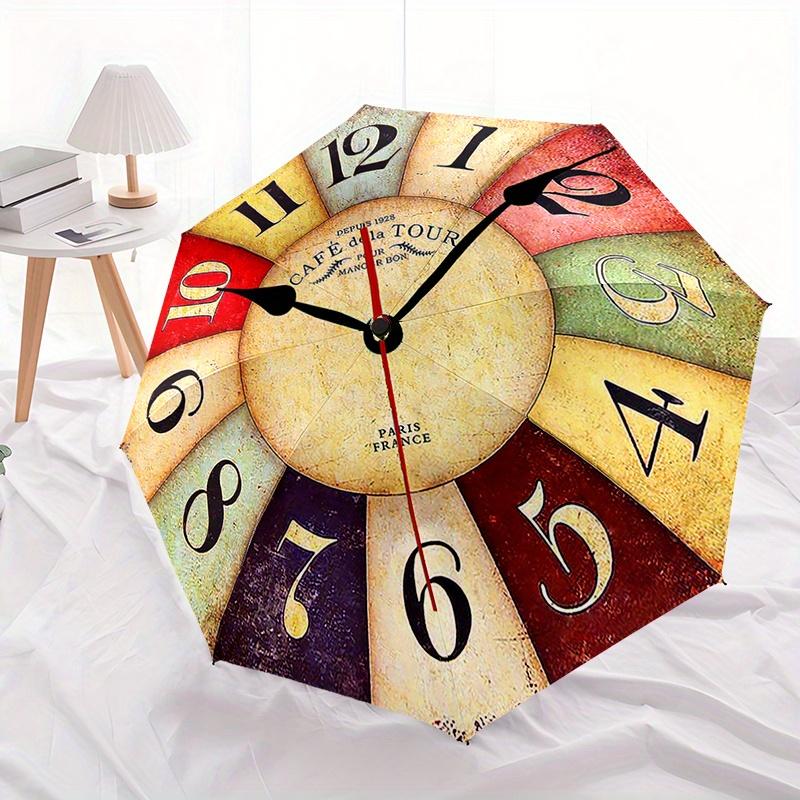1pc Cafe de la Tour Vintage Wall Clock with 8 Metal Spokes, Plastic Handle, Auto Open/Closed Umbrella - Fashion Pattern, Portable Foldable S