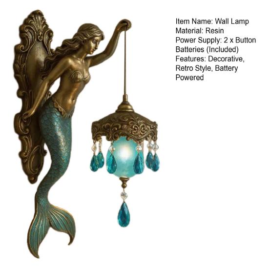 Vintage Mermaid Wall Lamp Artistic Home Office Living Room Bedroom Virgin Mary Resin Statue