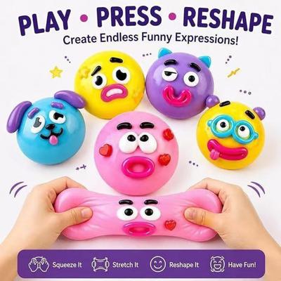 Squishy Stress Ball Toy: Soft Slow-Rise Fidget Squeeze Ball with Cute Emoji Faces, Safe & Non-Toxic for Kids and Adults, Fun Party Favor