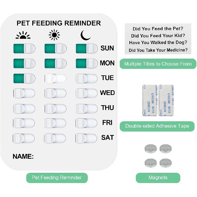 Pet Feeding Reminder Coolrunner Pet Feeding Reminder for Dogs Cats Pet Feed Reminder Magnetic or Double Sided Adhesive Prevent Overfeeding (A