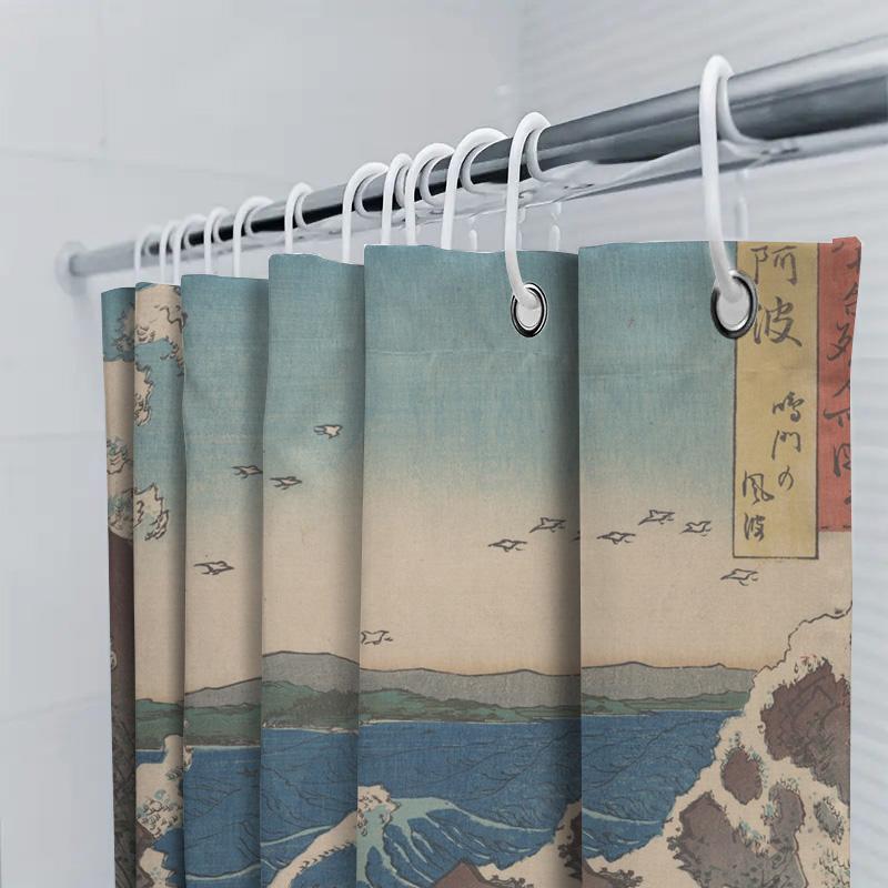 Ocean Wave Shower Curtain – Japanese Art Print Decor For Bathrooms Soft Fabric Material Waterproof Bathroom Accessories Blue Wat