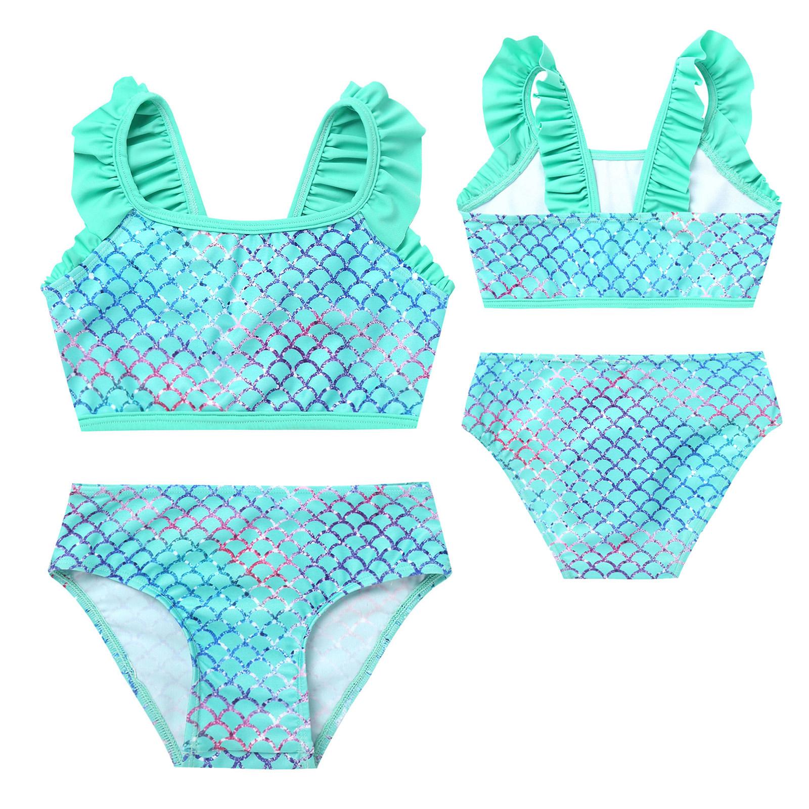 IEFiEL 2 Kinderen Meisjes 2 STKS Tankini Verstoorde Schouderbanden Gedrukt Crop Top met Bodems Hawaii Set Bikini Badmode 3-4 Years groen