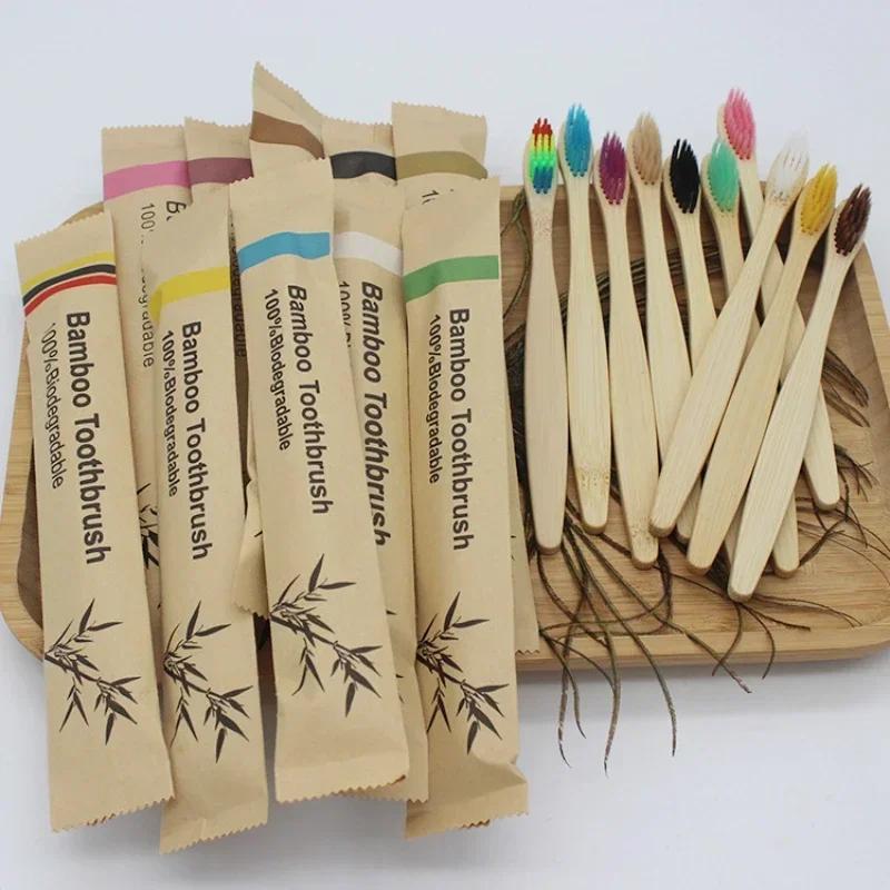 

Bamboo Toothbrush Set Single Cowhide Wrapped Natural and Environmentally Friendly Bamboo Toothbrush Tablet 10 PCS Wholesale