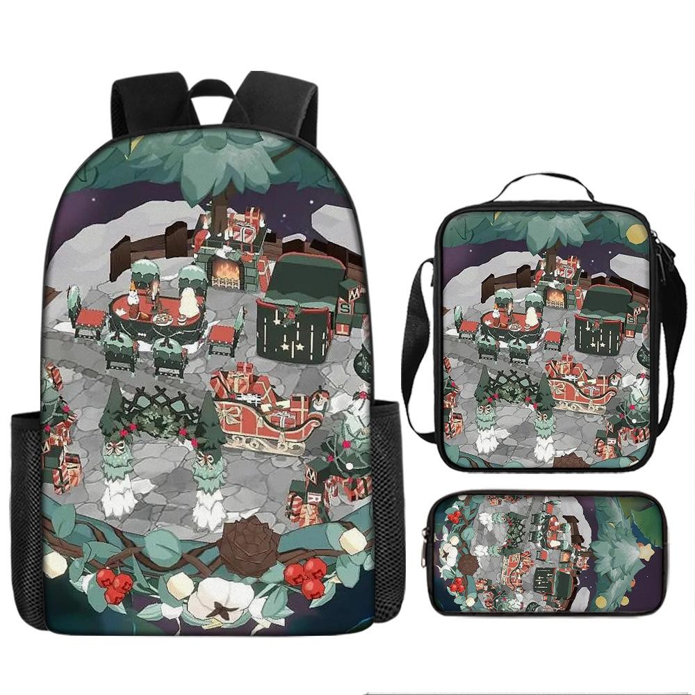 Santa Claus Christmas Tree Backpack Elementary School Bag Large Capacity Leisure Bag Lunch Bag Pencil Bag Three-piece Set