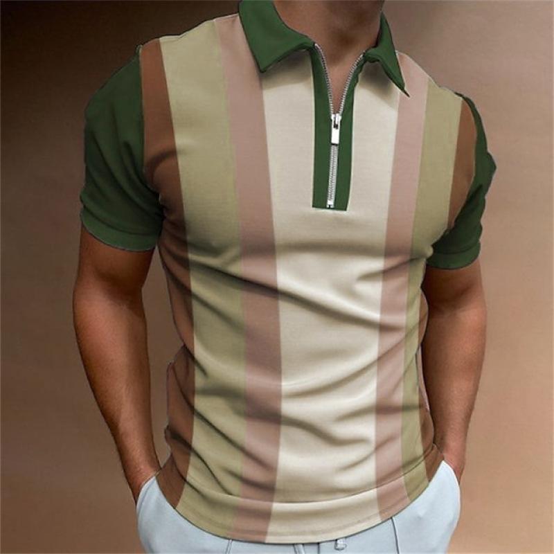 Men's Short Sleeve Zip Neck Polo Shirt, Stylish Casual Daily Wear Top