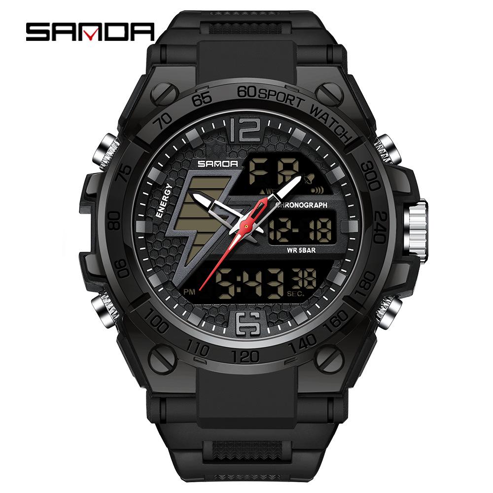 Sanda Men's Multifunctional Dual Display Luminous Waterproof Sports Watch for Teens