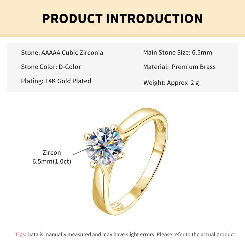 

Rrjzz Solitaire Round 1CT Moissanite Engagement Ring D Color GRA Certified Zircon Lab Created Imitation Diamond Ring for Women 4