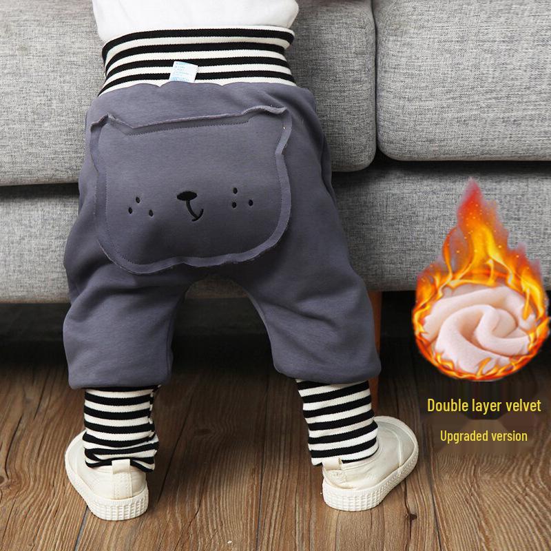 Baby Plush High-Waist Warm Pants for Boys and Girls - Autumn and Winter Belly Protection