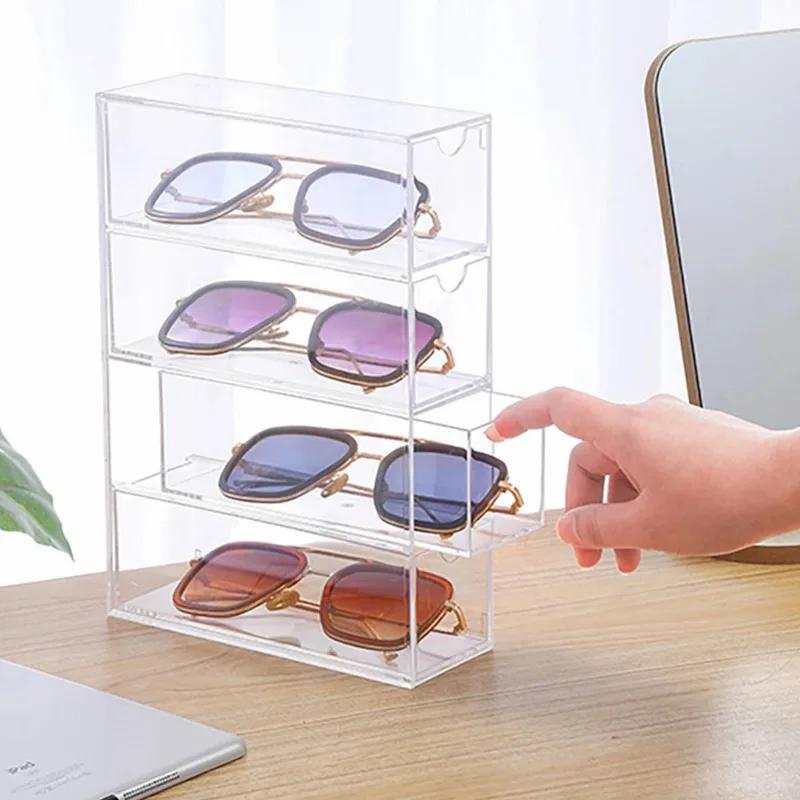 Acrylic Drawer Box 4-layer Sunglasses Storage Organizer Box Desktop Sundries Storage Pull Glasses Display Containers Box