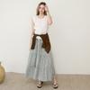 Kelly Donahue Libre Check Tiered Long Skirt Cream