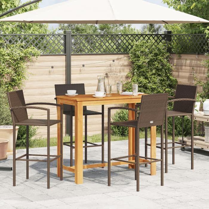 VidaXL Ensemble de bar de jardin 5 pcs marron bois massif acacia rotin, table et chaises de bar d'extérieur, ensemble de 3295288