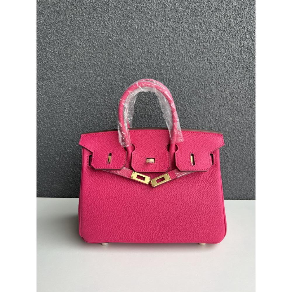 2025 Neue goldene Schnalle klassische und modische Damenhandtasche aus Oberleder-Rindsleder und echtem Leder mit Lychee-Muster 20CM (gold buckle) rose rot