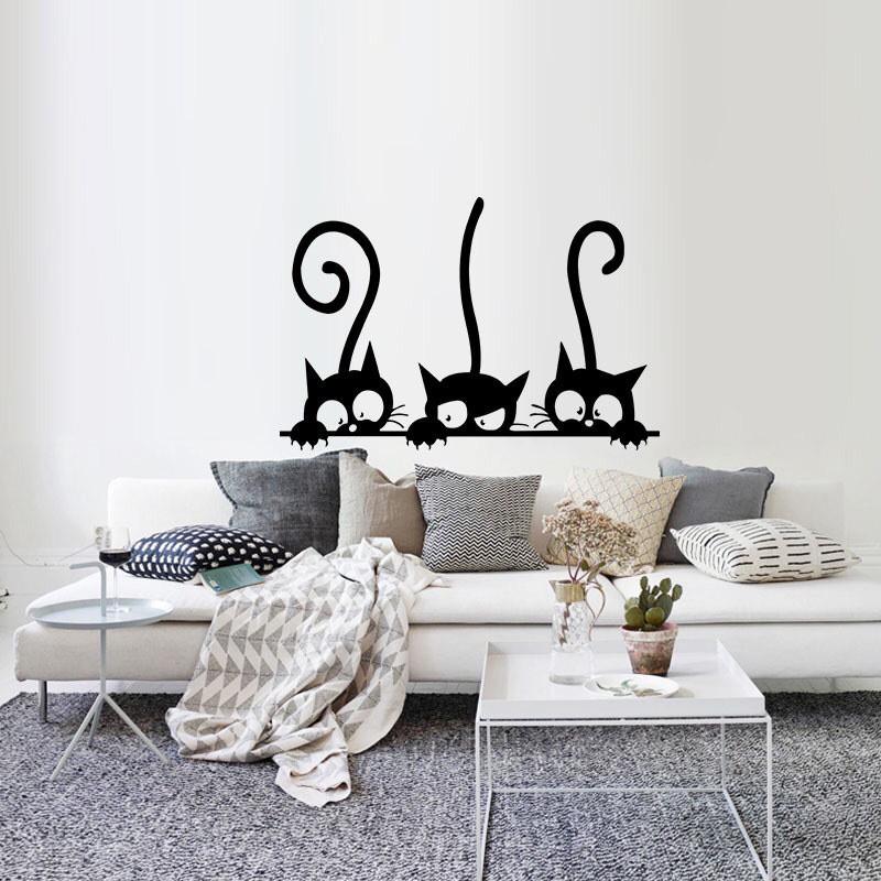 removable three black cat wall stickers art decal mural diy kids bedroom decor