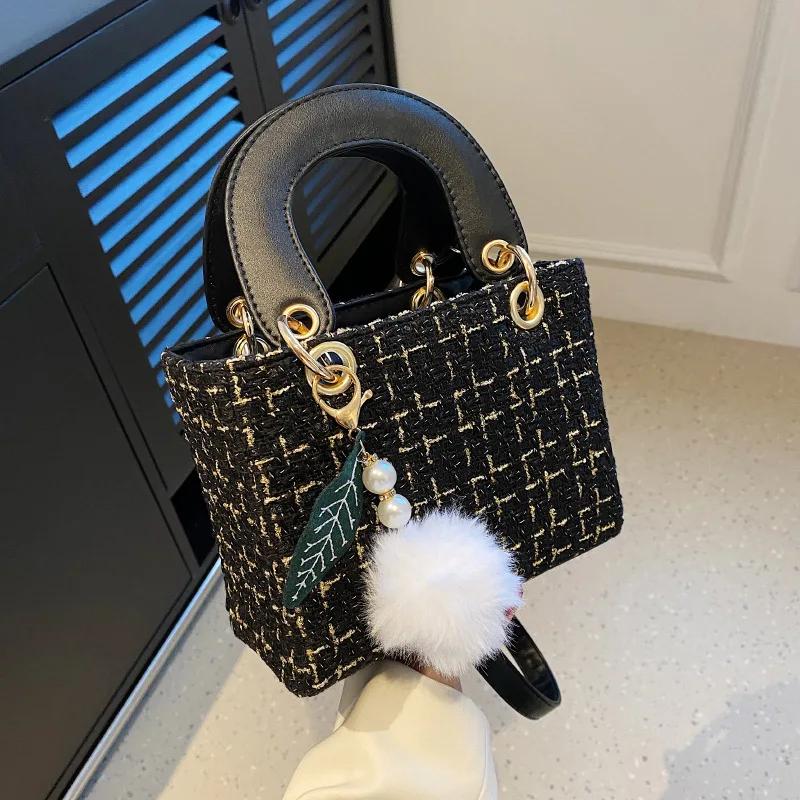 Retro Check Unique Shoulder Crossbody Bag  Korean Tweed Bag  Yangqi Car Stitching Lattice Bag  Small Square Bag  Fashion