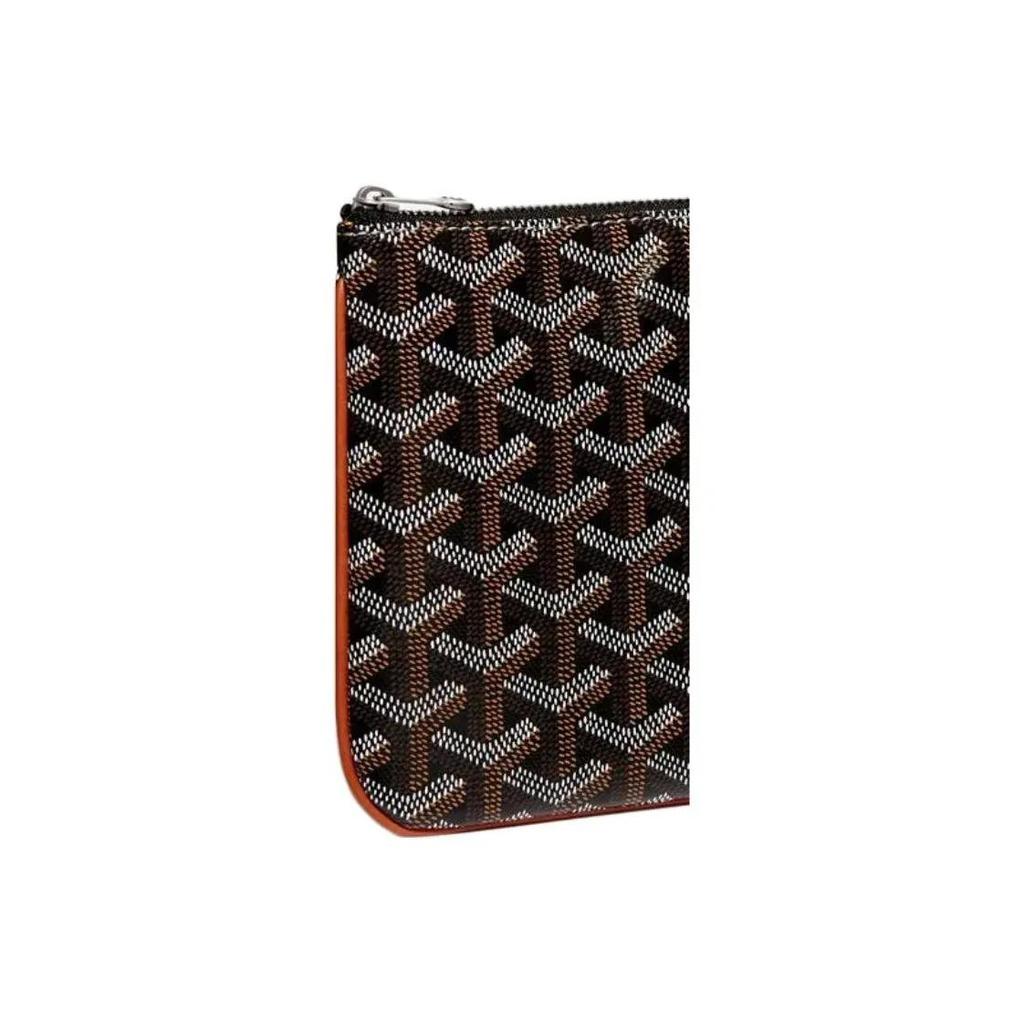 GOYARD Sénat All-Over Print Zipper Clutch Canvas and Calfskin Key Case Nano Unisex Couple's Style Black and Brown