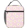 Pink Daisy Flower Insulated Lunch Bag Kids,Kids Lunch Box for Girls Boys,Bento Lunch Box Cooler Bag with Front Pocket for Women