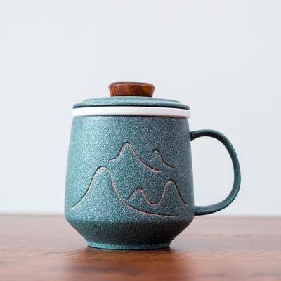 Schwarze Yuanshan Keramikdeckel Wasserabscheider Teetasse Bürotasse Firmenjahrestag Souvenir
