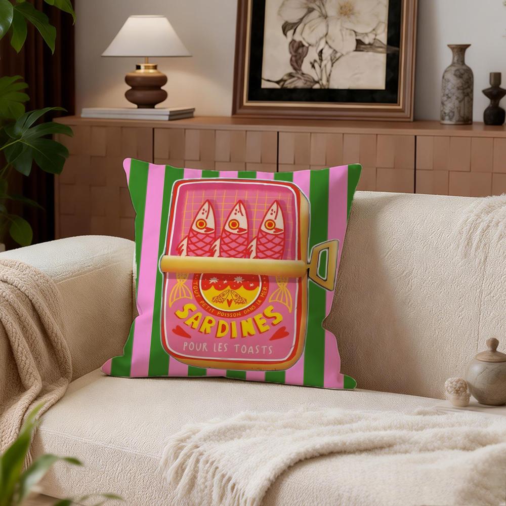 Cartoon Sardine Can Cute Cushion Cover Cushion Cover Set 4Pcs 50X50 45X45 40X40 Pillowcase Decorative Sofa Home Decor