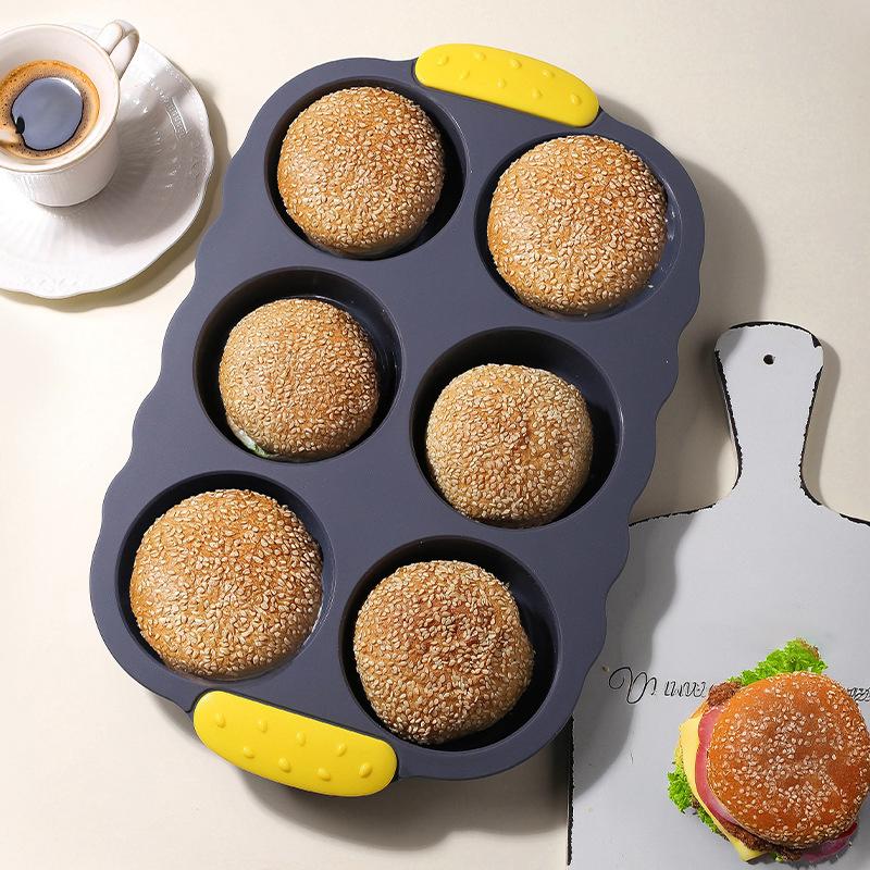 Stampo in Silicone per Panini da Hamburger a 6 Cavità, Stampo da Plumcake Antiaderente e Stampini per Panini da Hamburger Resistenti al Calore per la Cottura, Stampini da Pane per la Cottura