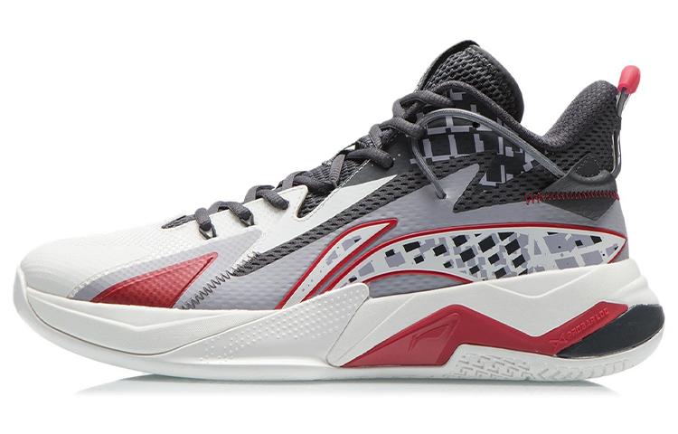 Li Ning Fighting Falcon Basketball Shoes Men s Mid Top White/Turquoise Gray Purple/Ebony Black ABAR093-2 41.5