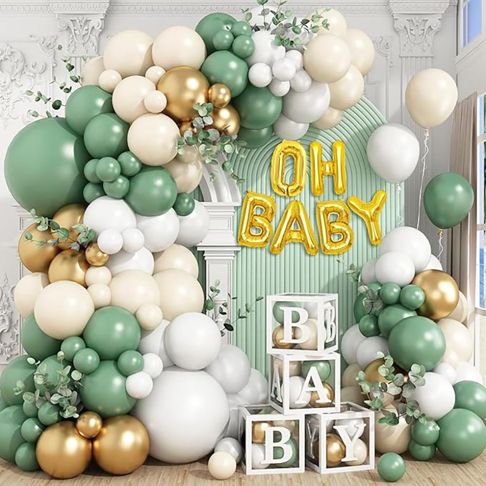 Avocado Green Balloons Garland White Pastel Yellow Gold Latex Balloon Arch Wedding Anniversary Baby Shower Jungle Theme Decor