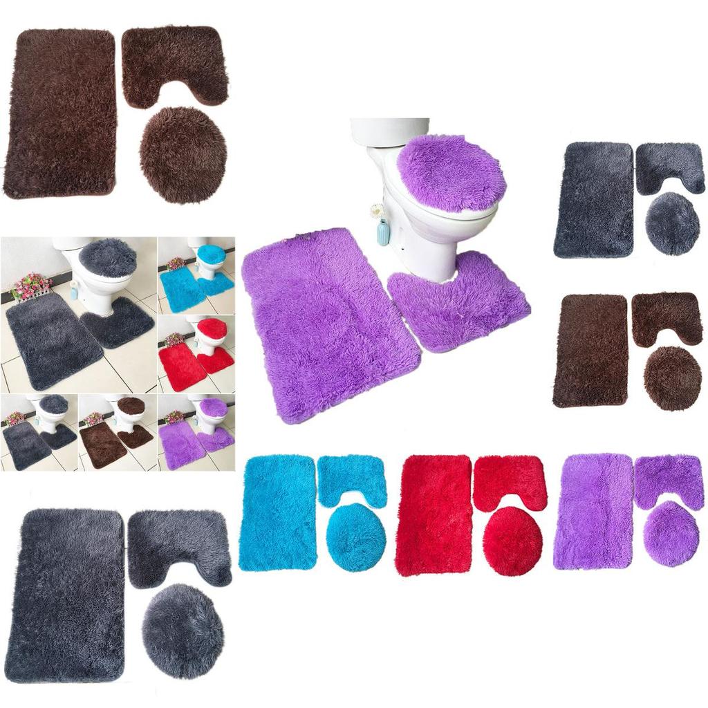 Luxurious 3 Piece Faux Shaggy Soft Bathroom Set With Anti-slip Design For Safety