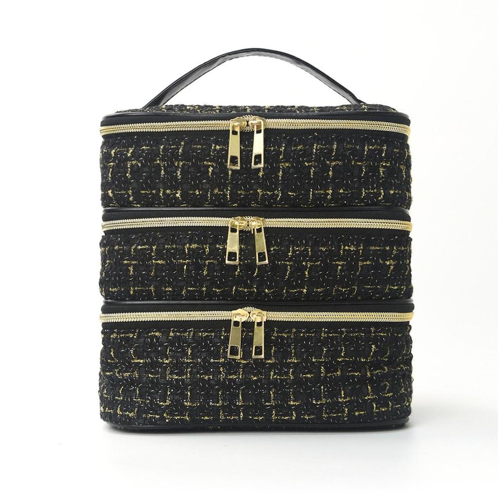 Borsa da Trucco a Tre Strati Transfrontaliera: Borsa da Viaggio Ampia, Alta e Portatile per Cosmetici di Alto Valore