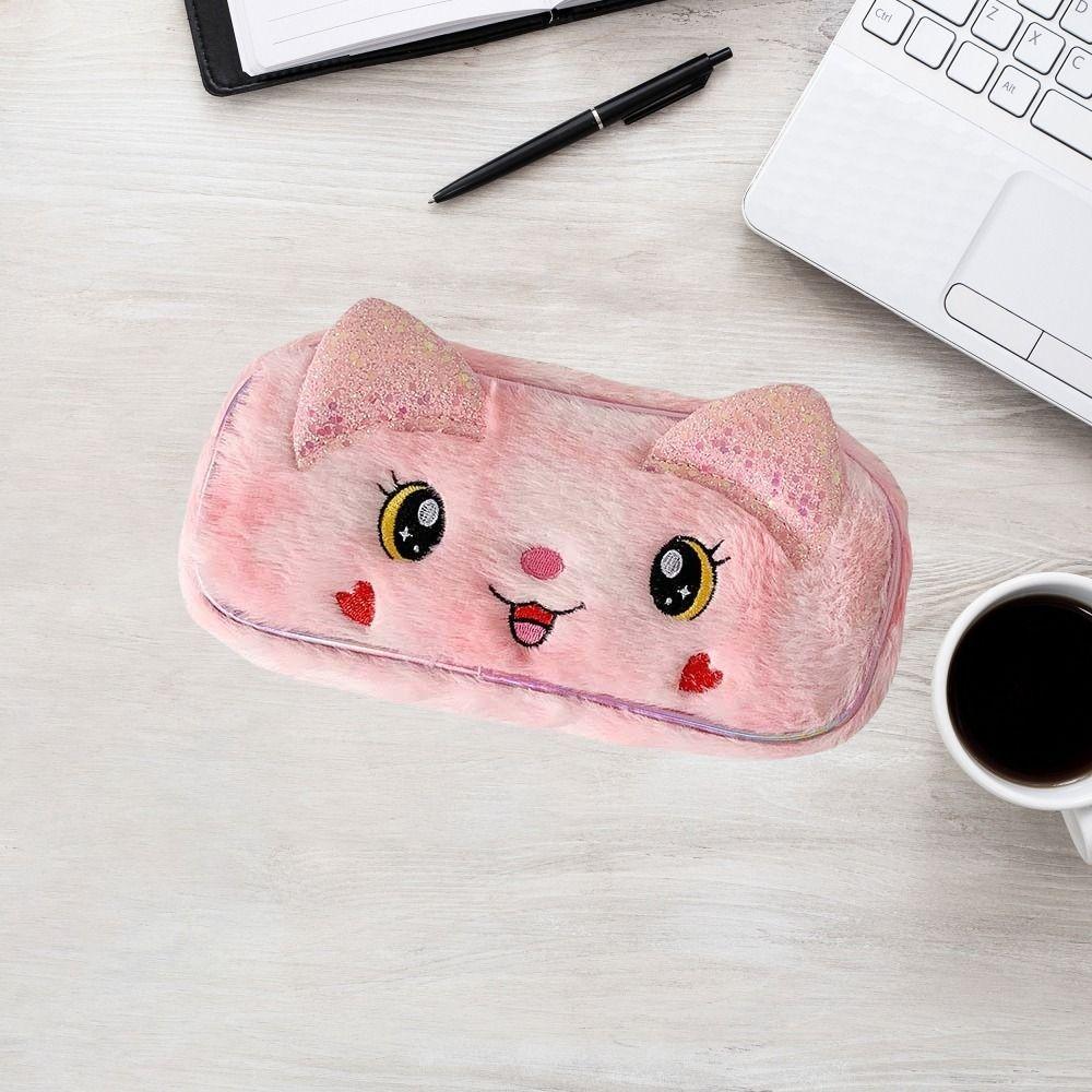 Cartoon Cat Y2K Stationery Bag Plush Plush Pencil Pouch Kawaii Korean Style Pencil Case  Office