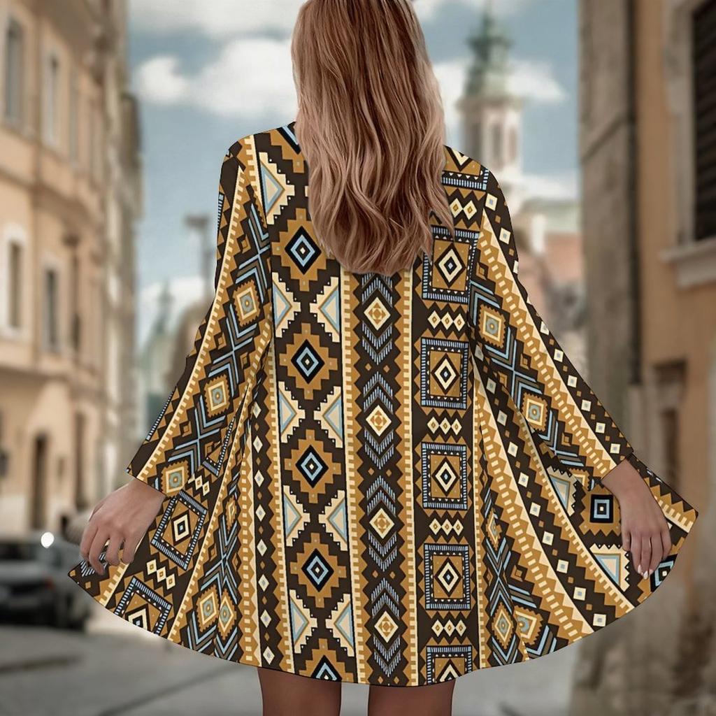 Women's Diamond Geometry 3D Print Long Sleeve Open Front Cardigan, Casual Loose Fit Lightweight Street Style Outerwear