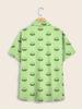 Men's Plus Size Short Sleeve Shirt- Light Green with Bright Frog Pattern, Lightweight and Breathable Fabric, Regular Fit Button Summer Casual Shirt,