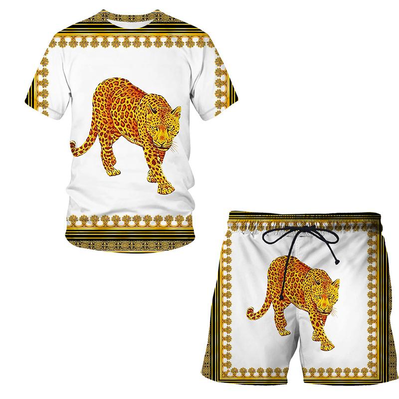 

Новый летний мужской костюм с коротким рукавом, элитные бренды, роскошная футболка в стиле хип-хоп с 3d принтом и круглым вырезом + шорты, комплект из 2 предметов, уличная одежда M