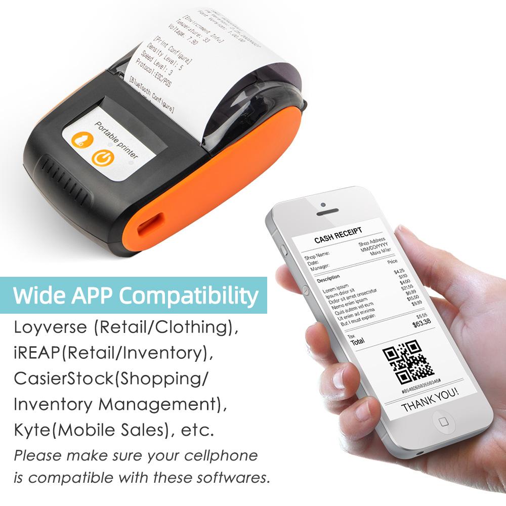 Portable Receipt Printer 58mm Mini Thermal Printing Wireless BT USB Mobile Printer with 2 Inch Thermal Paper Roll