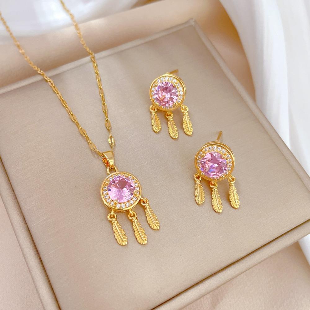 Fashionable Elegant Light Luxury Full Zircon Copper Micro Inlaid Earrings Necklace Set Jewelry
