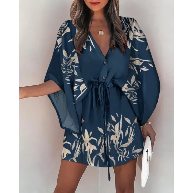 QICED Women's Fashion Summer Spring  V-Neck Casual Dresses