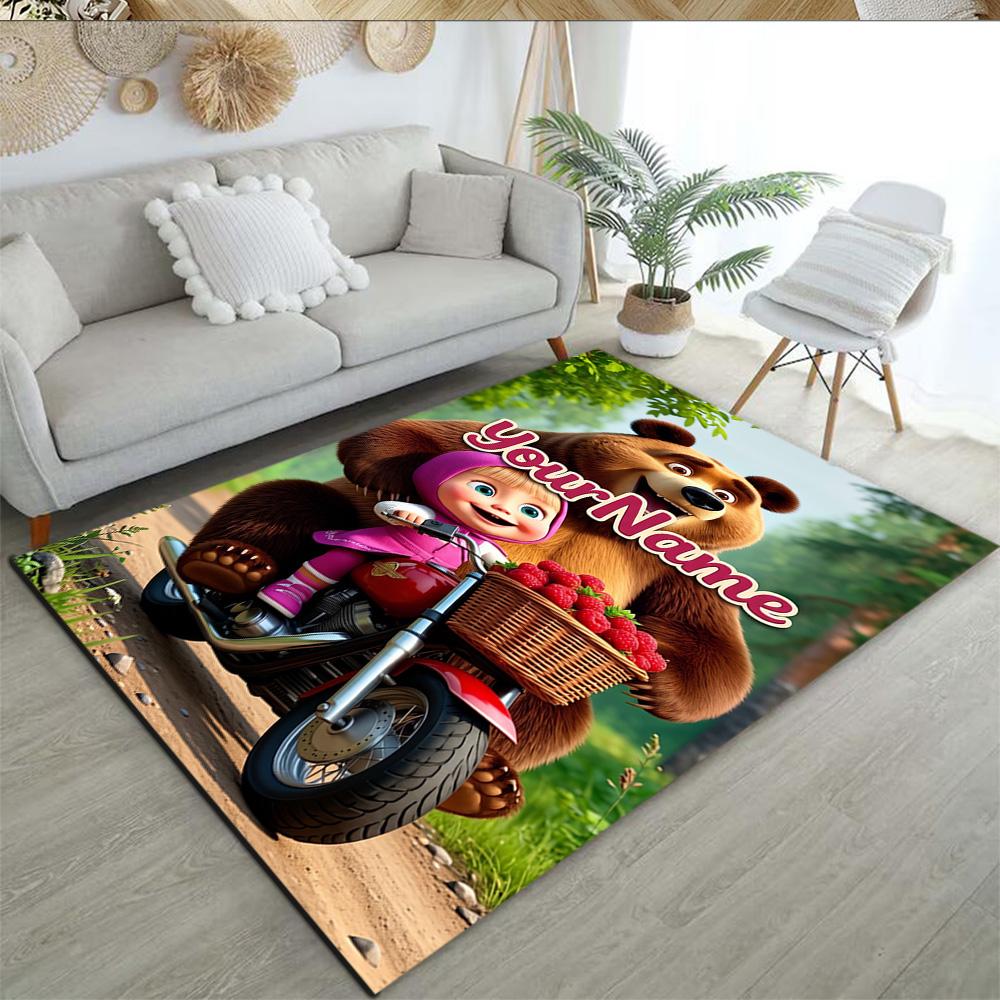 Masha Bear Customizable Name Floor Mat Design for Game Room Balcony Decorate Room Dormitory Antislip Carpet Office Home Decor Spiritual Gift