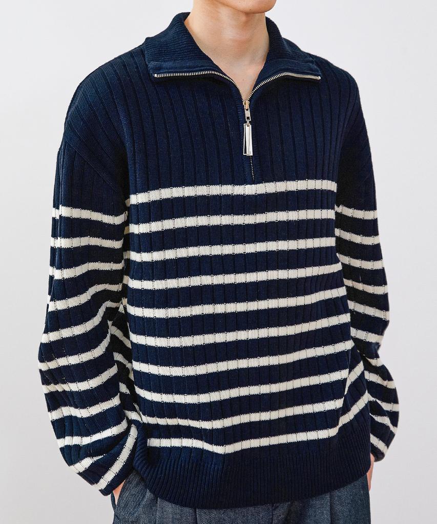 TRIP LE SENS Pendant Stripe Half Zip Knit_Green
