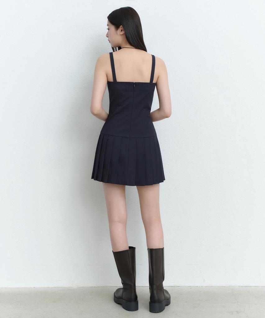 Musinsa Standard Woman Women'S Slim Pleated Mini Dress [Navy]