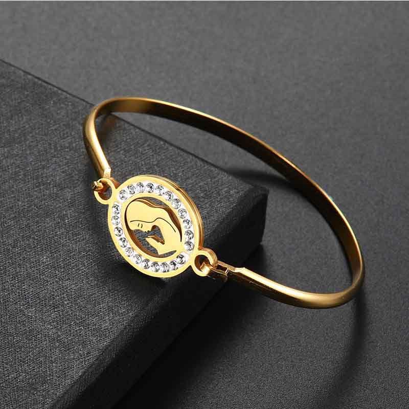 Exquisite Gold Plated Simple Cuff Bangle With Shimmering Rhinestones Jewelry Piece