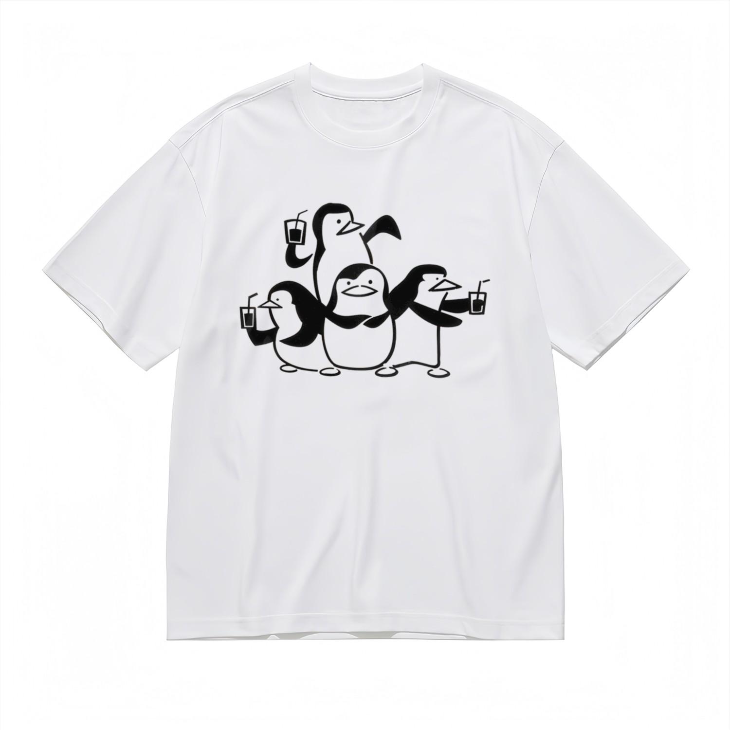 Women s T-Shirt Mens Womens Tees Top With Penguin Squad Cartoon Graphic White 100%Cotton Oversize Top S