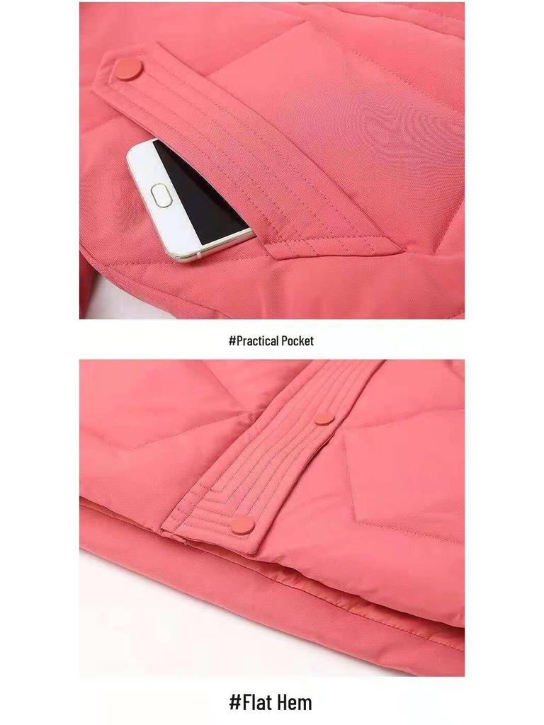 Girls' Mid-Length Down Cotton Coat with Fur Collar - Winter Jacket for Big Kids