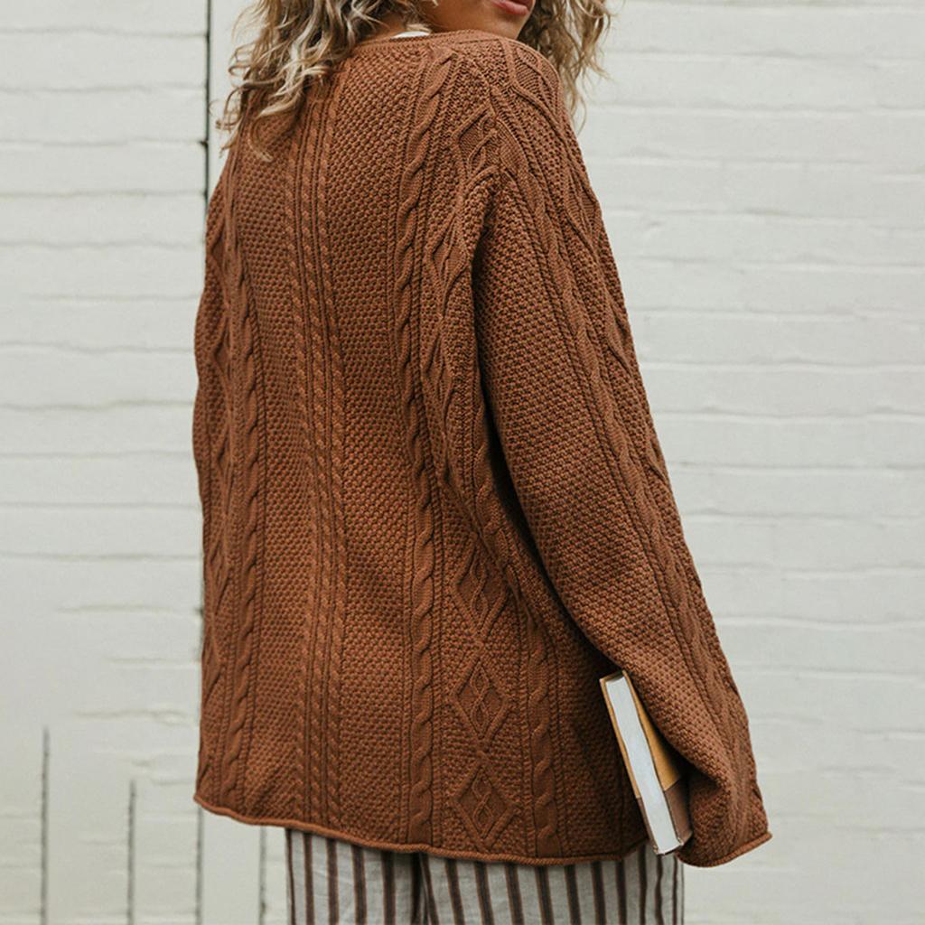 Women's Cable Knit Sweater, Color Long Sleeve Pullover for Fall Winter Casual Wear