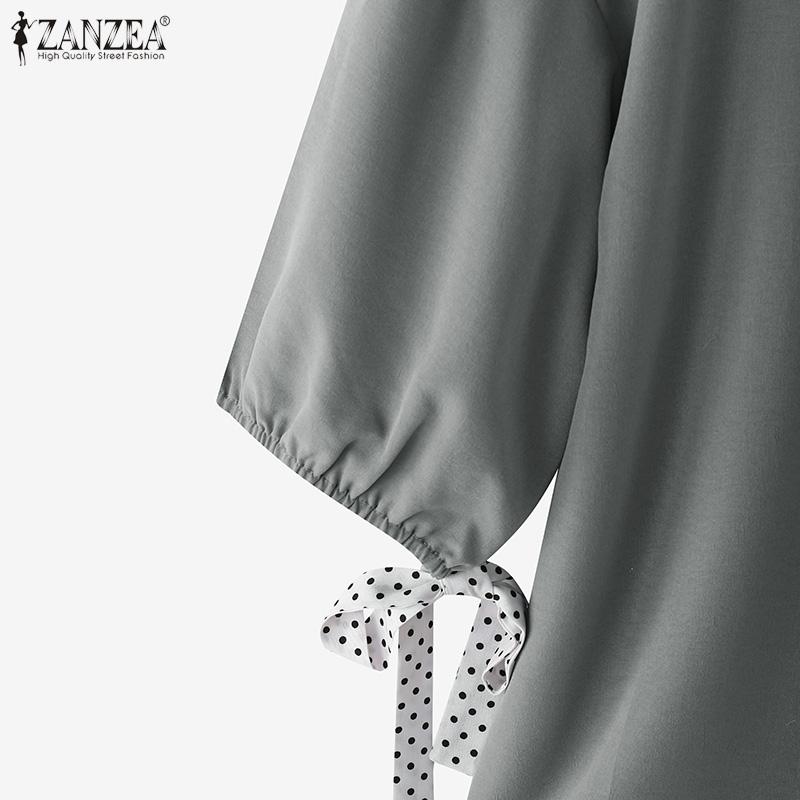 ZANZEA Blusa holgada casual de verano para mujer con cuello redondo y manga 3/4