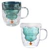 300ML Christmas Tree Glass Cup Heat-Resistant Double Wall Glass Cup Coffee Mug with Lid Cute Christmas Gifts