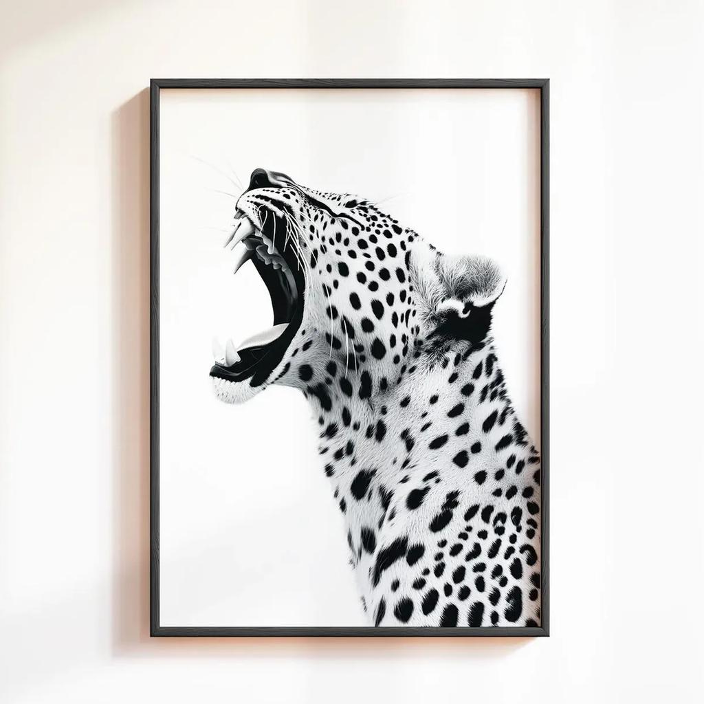 Trendy Leopard Roar Print Black and White Wall Art Pictures for Living Room Home Decor Unframed