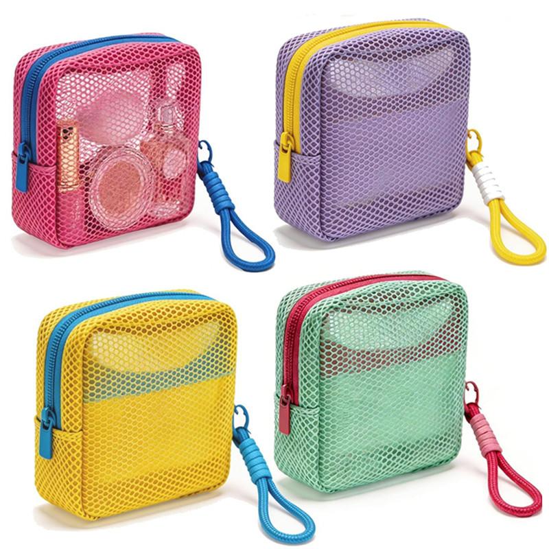 4Pcs Small Mesh Beach Pouch Clear Cosmetic Bag With Detachable Wrist Strap Travel Organizer For Sunscreen Keys Cables