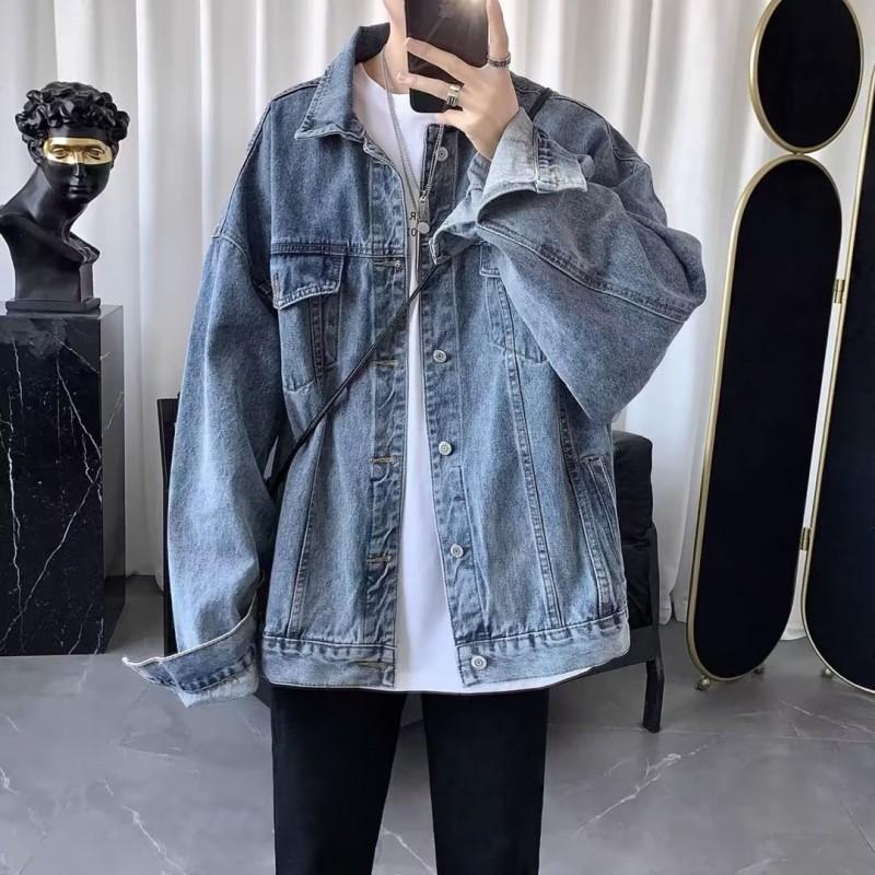Unisex Black Denim Jacket Oversized Loose Fit Workwear Style Short Cropped Biker Chic Outerwear Casual