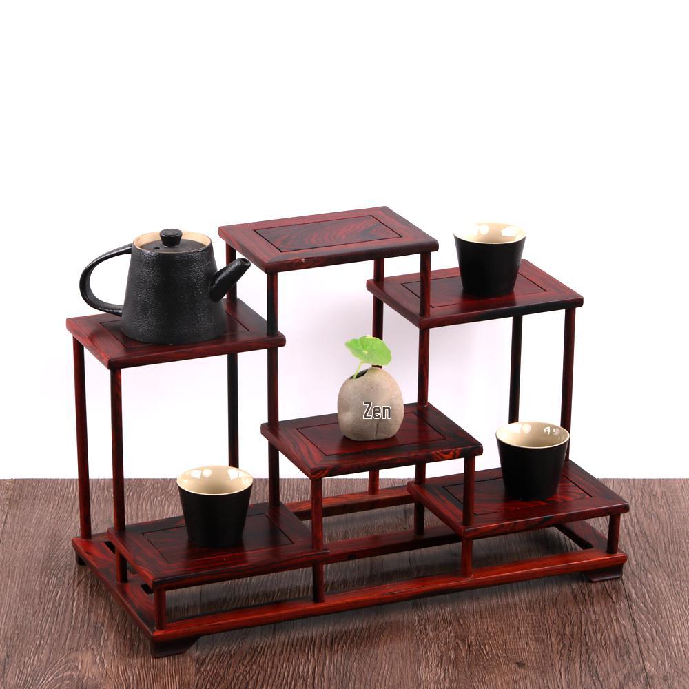 Rosenholz Sammlerschrank: Chinesischer Multi-Schatzschrank für Teekannen, Bonsais & Ornamente mit Zapfenverbindung Massivholzstruktur.