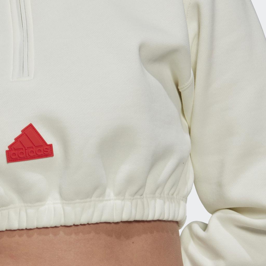 Adidas Originals Trefoil Print Logo Shorts and Half-Zip Stand Collar Long-Sleeve Sweatshirt Jacket Women Tops White HM2899