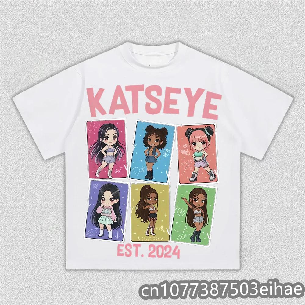 Katseye T-shirt Korean Girls Band Printing Tshirt Camiseta Cotton Short Sleeve Female T Shirt Summer Casual Women Men Kids Tee